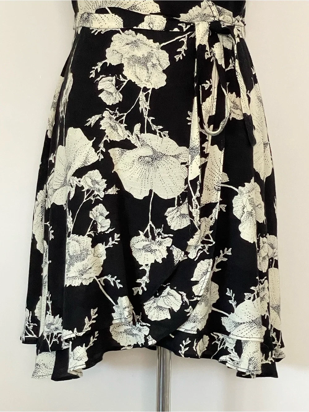 Free People French Quarter Floral Wrap Dress - Black & Cream Size Small